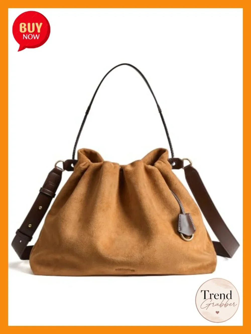 Slouchy Hobo Bag with Drawstring Closure, Faux Suede & Vegan Leather, Dual